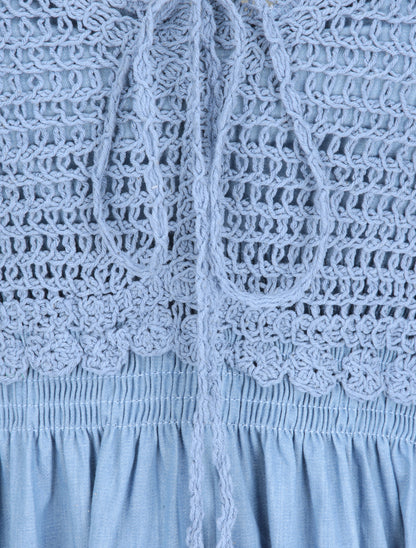 Robe longue denim à buste crochet - Bleu clair - 3