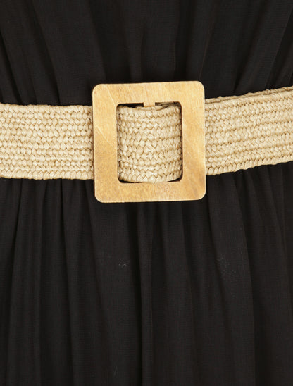 Robe longue unie à bretelles fines - Noir - 3