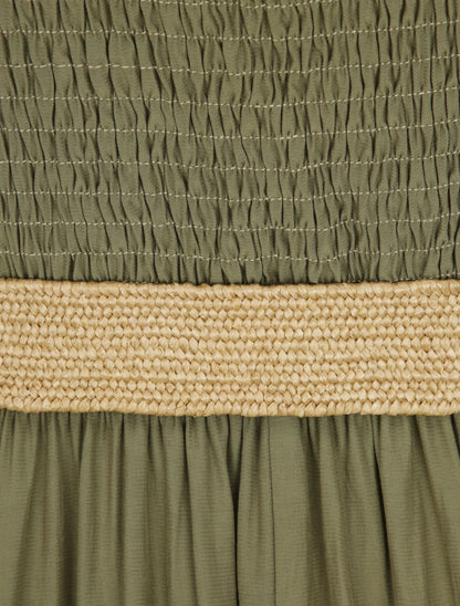 Robe longue unie à bretelles fines - Kaki - 3