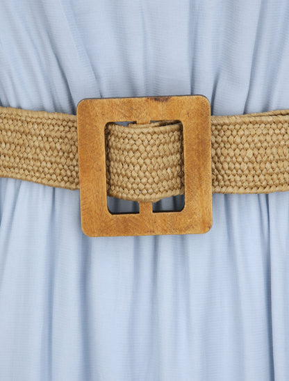 Robe longue unie à bretelles fines - Bleu clair - 3