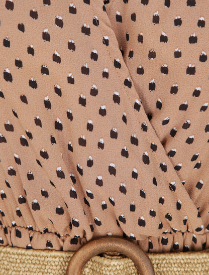 Robe longue empire imprimé pois stylisés - Marron - 3