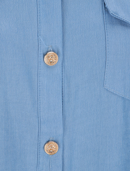 Chemise droite unie à poches à rabat - Bleu - 3