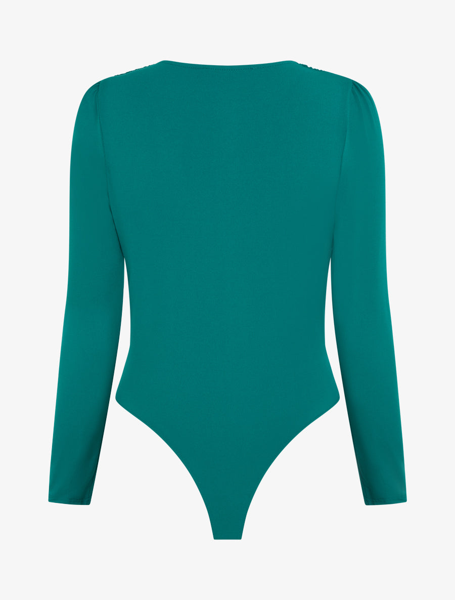 Body à manches longues et décolleté plongeant - Vert émeraude - 2