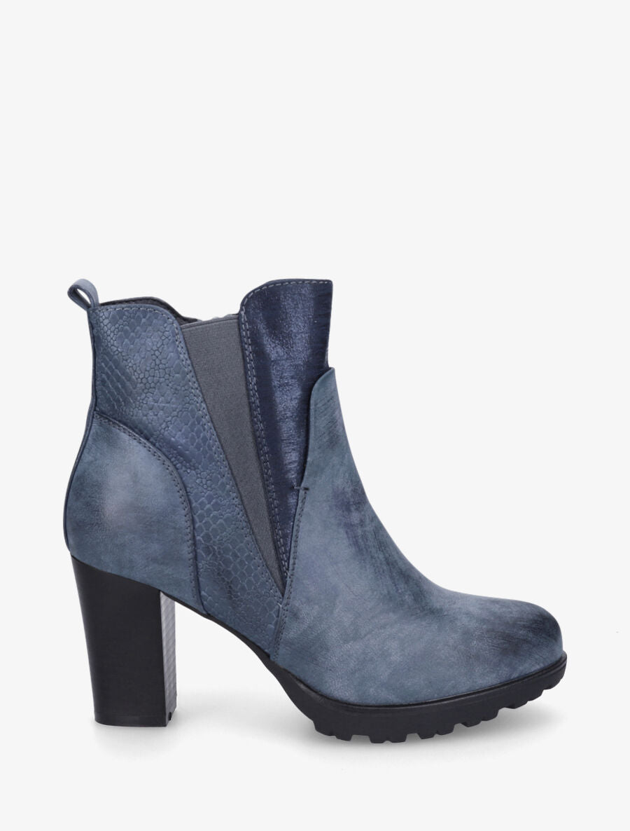 Bottines à talon et multi textures - Bleu - 1