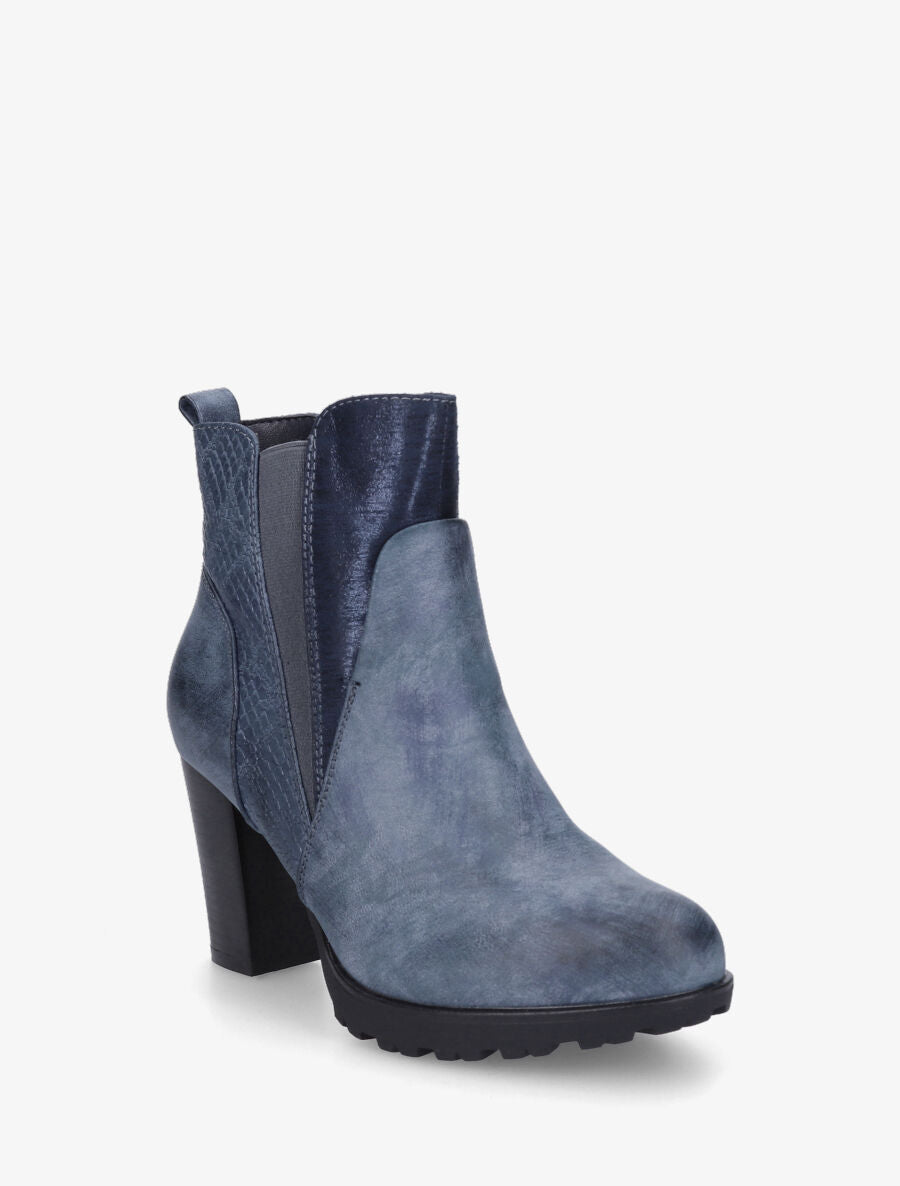 Bottines à talon et multi textures - Bleu - 2