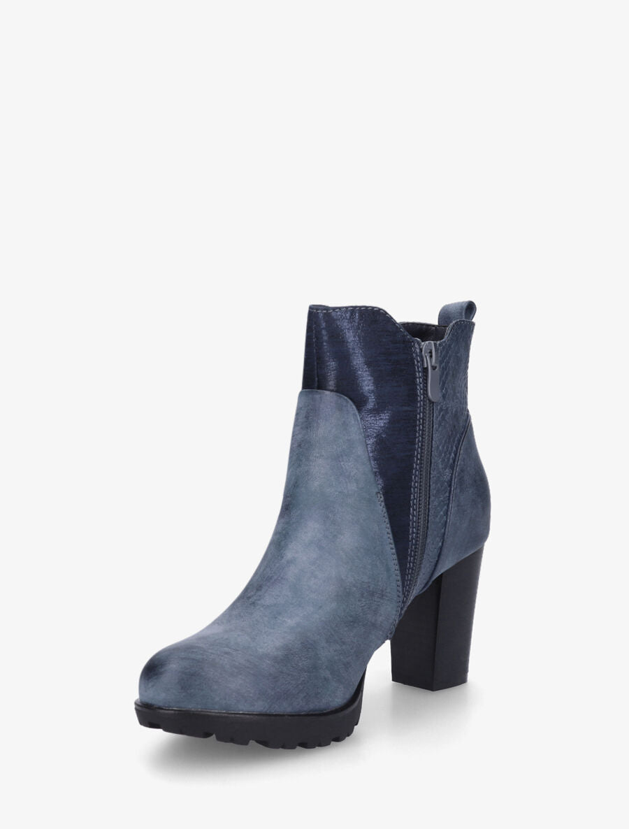 Bottines à talon et multi textures - Bleu - 3