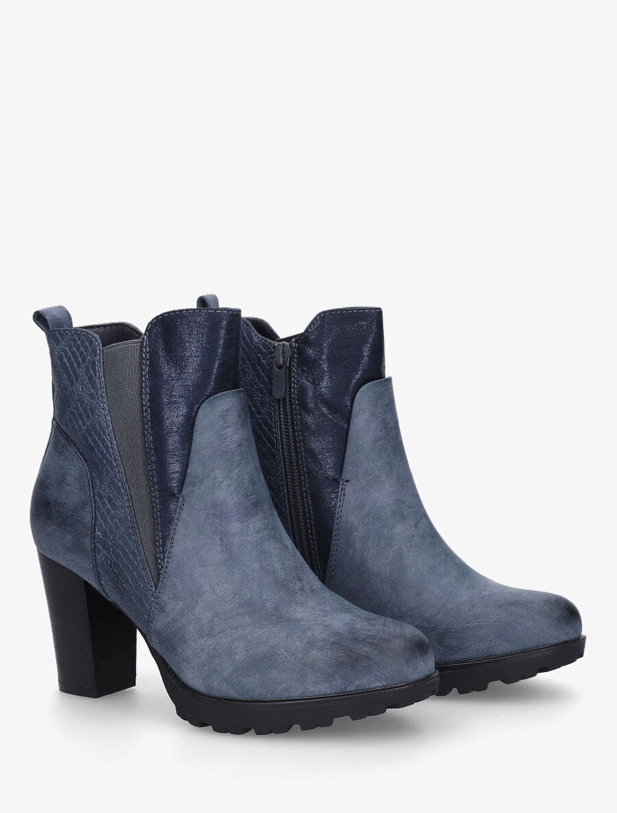 Bottines à talon et multi textures - Bleu - 4