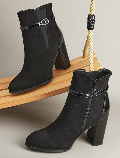Bottines élastiquées bi-matière - Noir - 1