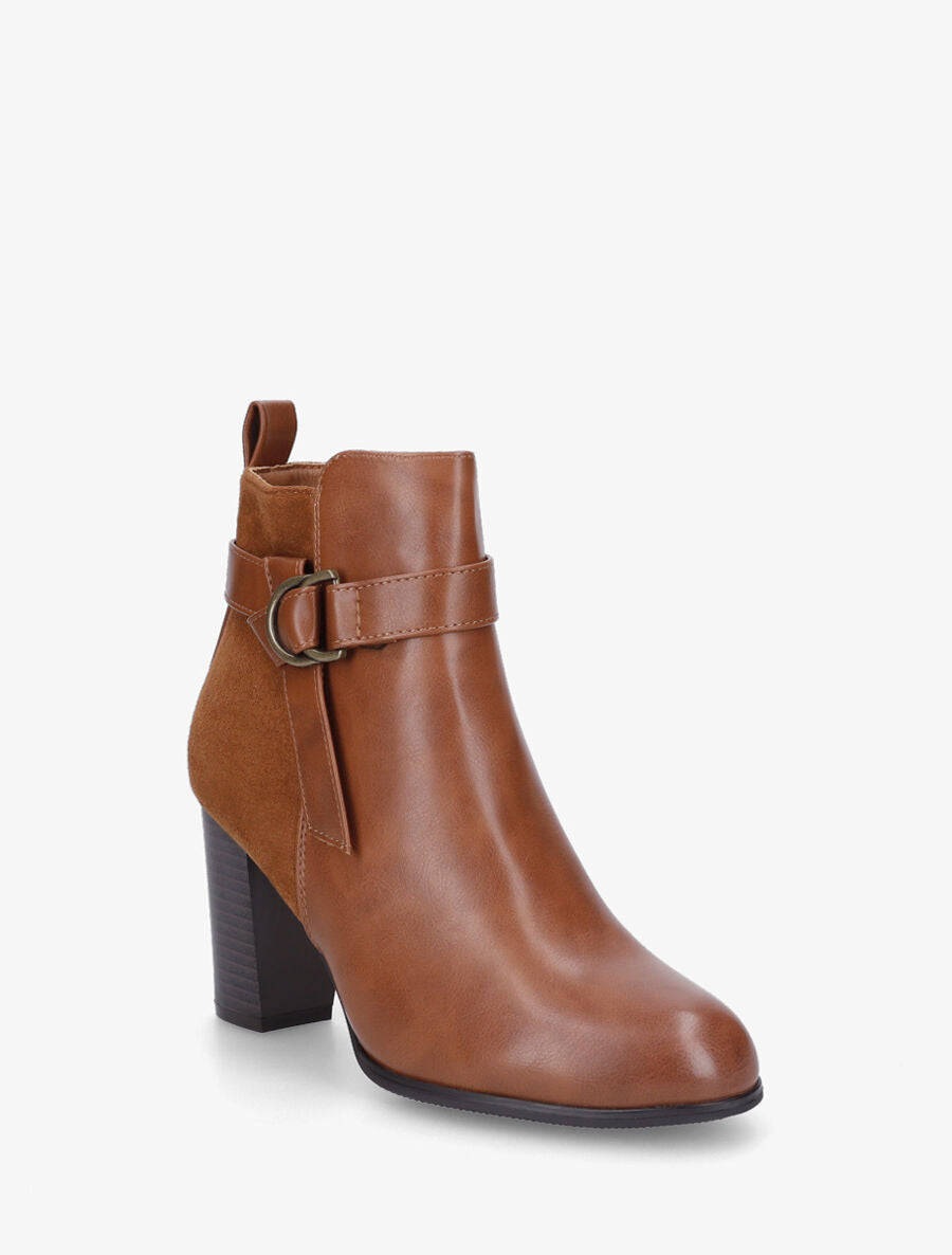Bottines bimatière à talon - Camel - 3