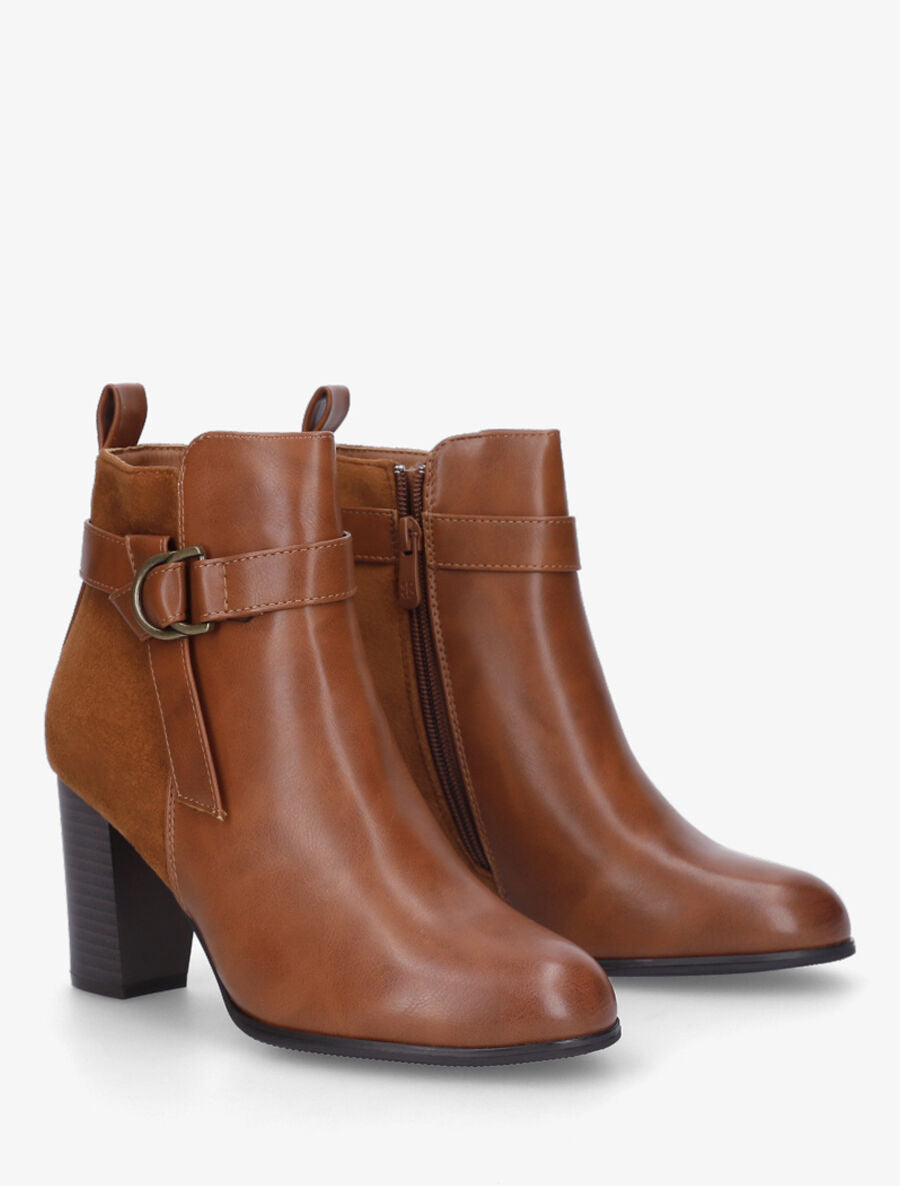 Bottines bimatière à talon - Camel - 5