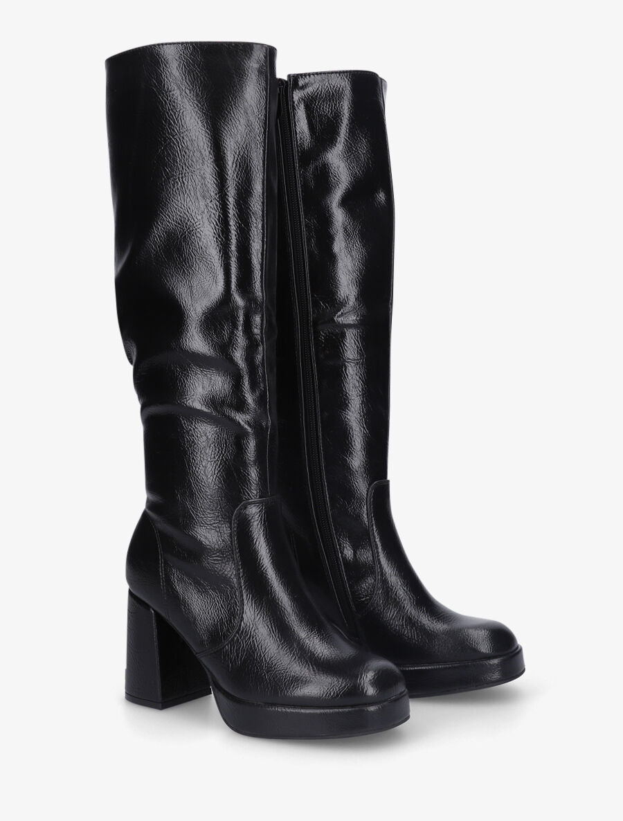 Bottes en simili à plateforme et talon haut - Noir - 4