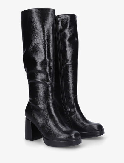 Bottes en simili à plateforme et talon haut - Noir - 4