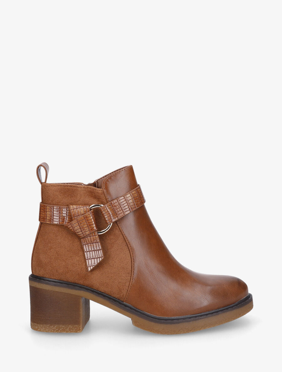 Bottines bi-matière à boucle - Camel - 1