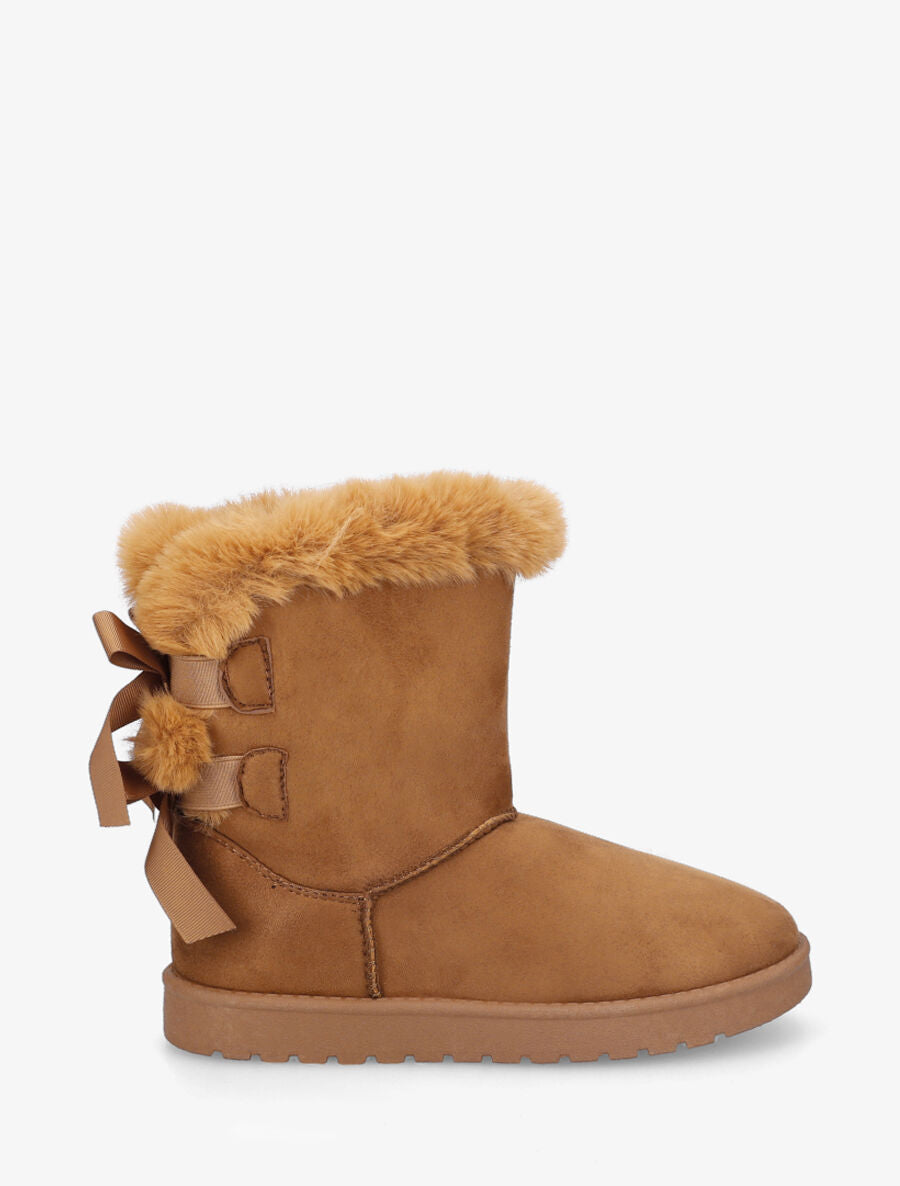 Bottines montantes fourrées à noeud - Camel - 1