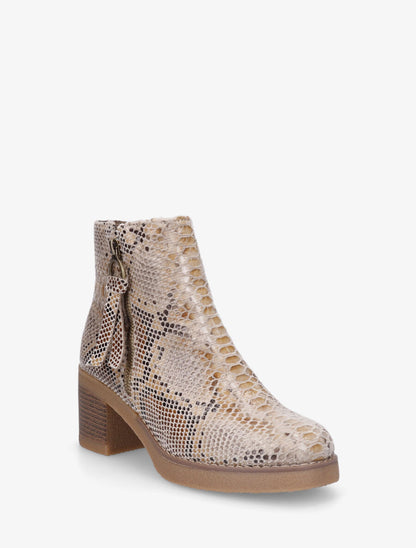 Bottines effet python à zip - Beige - 2