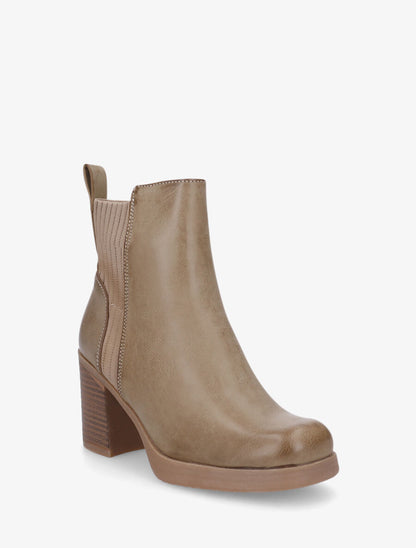 Bottines en simili et tissu côtelé - Taupe - 2