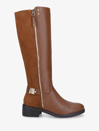 Bottes style cavalière bi-matière à zip - Camel - 1