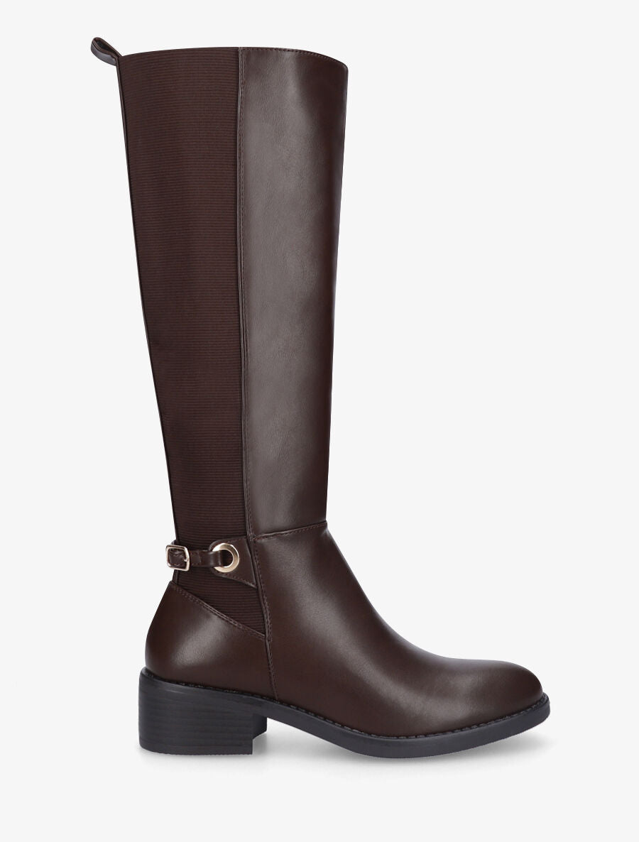 Bottes unies élastiquées sanglé - Marron - 5