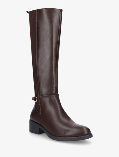 Bottes unies élastiquées sanglé - Marron - 2