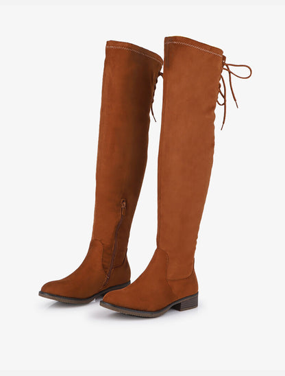 Cuissardes en suédine à liens de serrage style corset - Camel - 4