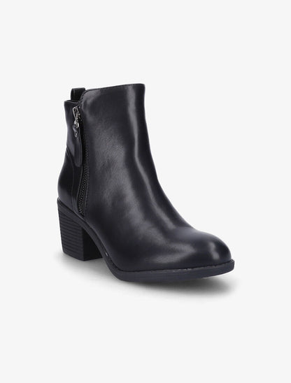 Bottines à talon à zip doré stylisé - Noir - 3