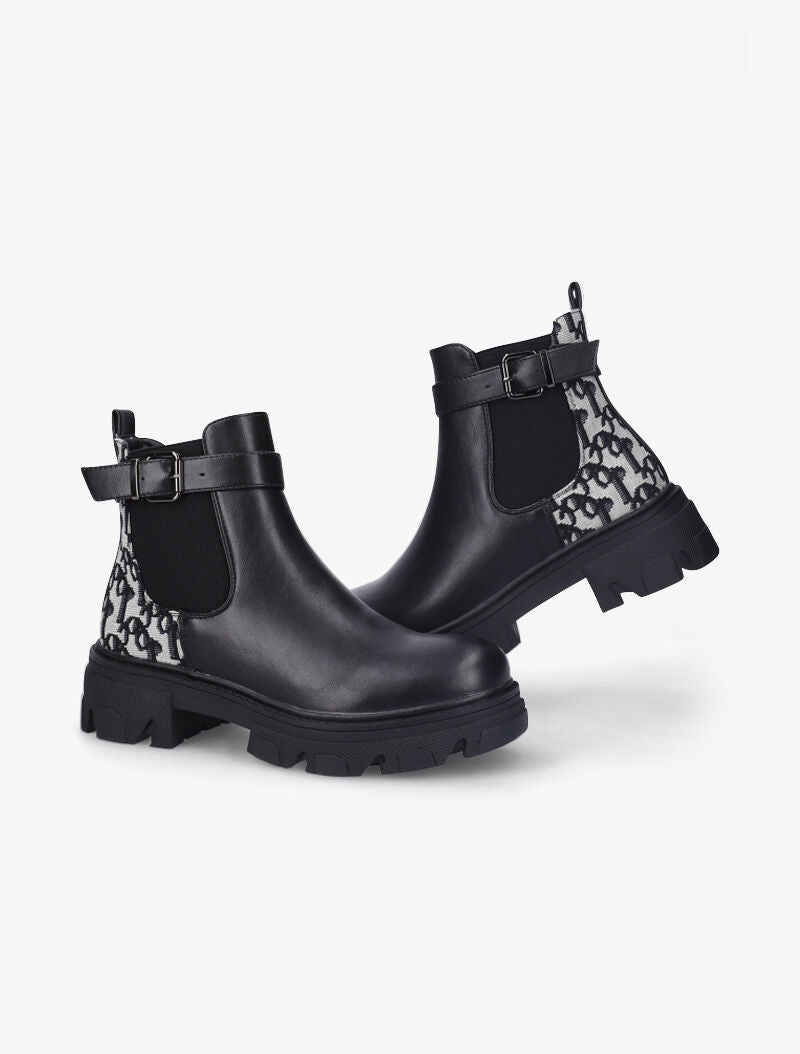Bottines bi-matière à contrefort à détails brodés - Noir - 5