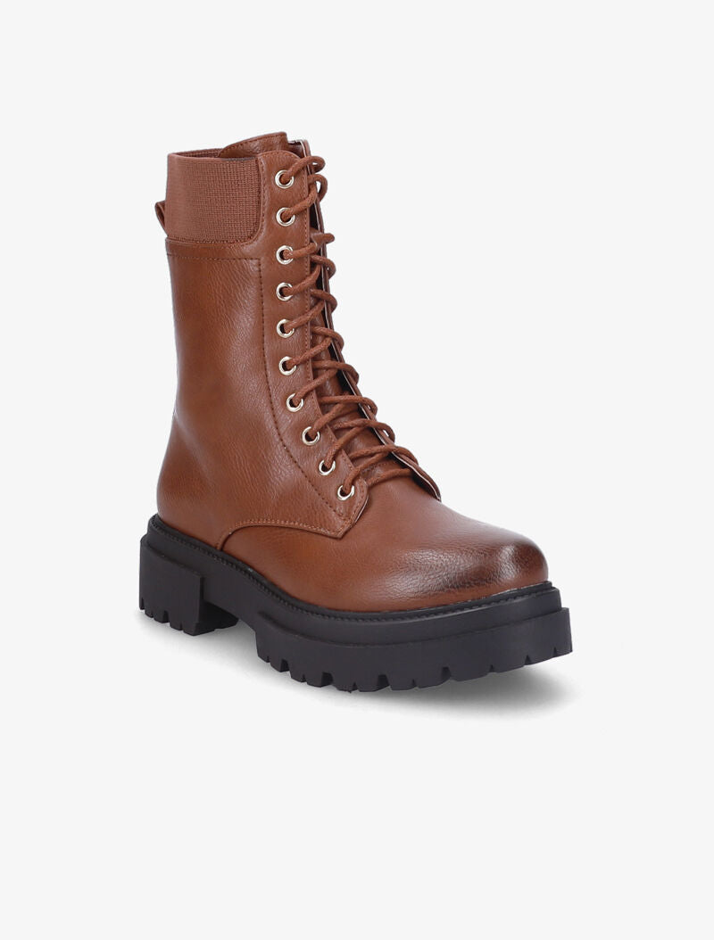 Bottines en simili à plateforme crantée - Camel - 3