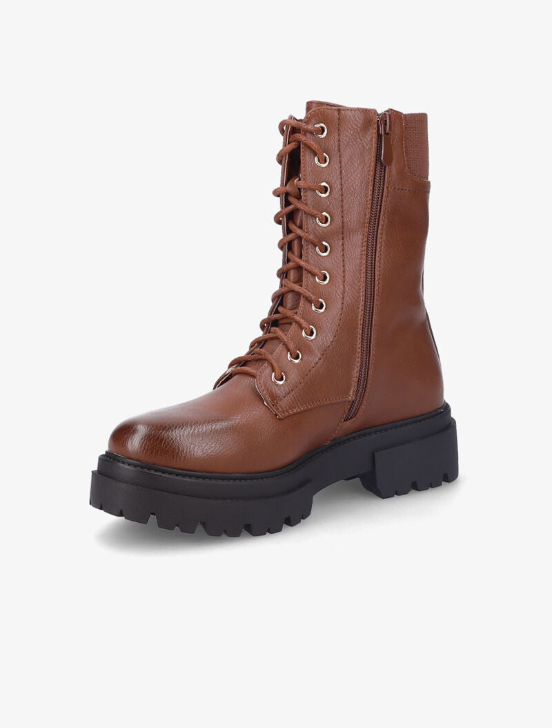 Bottines en simili à plateforme crantée - Camel - 4