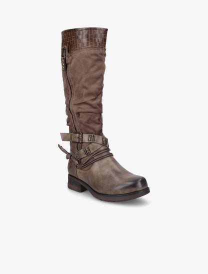 Bottes en simili et suédine effet tressé - Taupe - 3