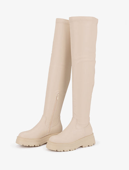 Cuissardes en simili à plateforme - Beige - 1