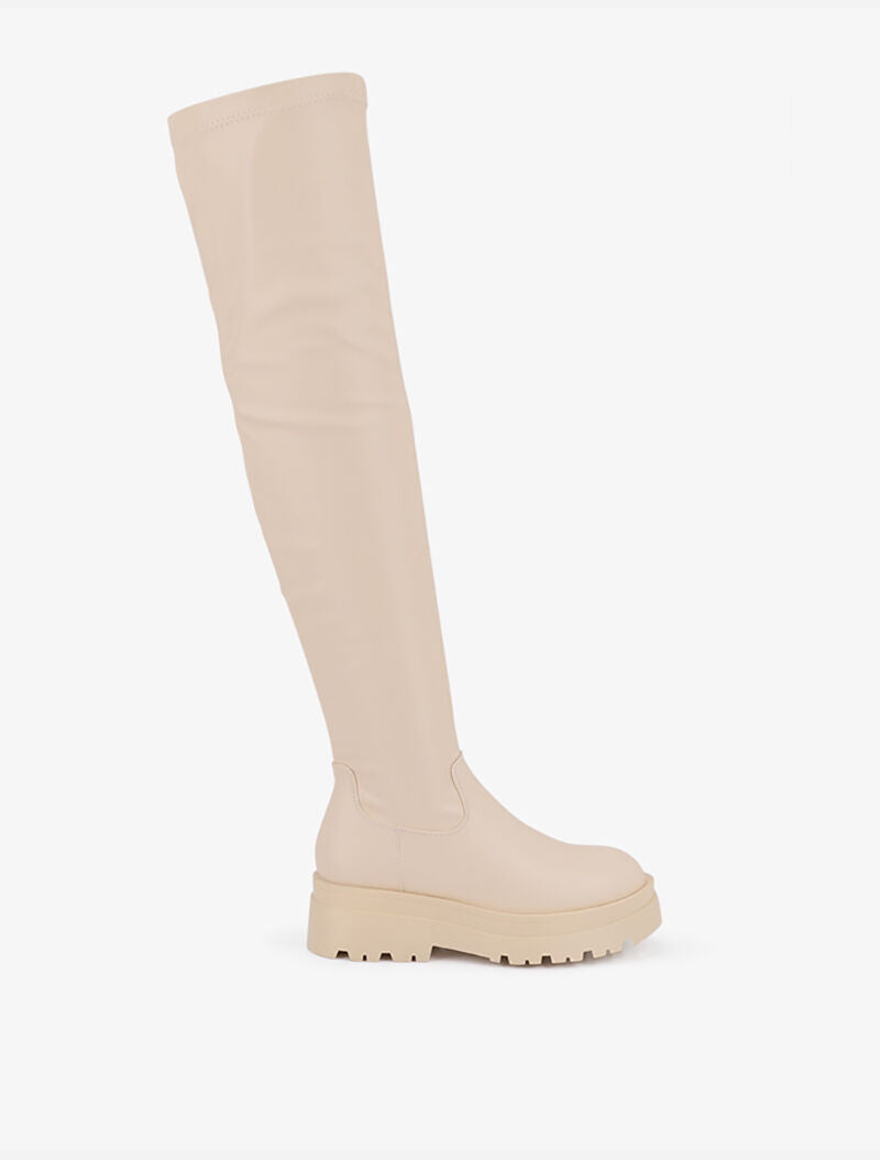 Cuissardes en simili à plateforme - Beige - 2