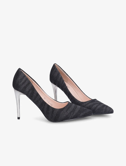 Escarpins zébrés à talon haut et paillettes - Noir - 5