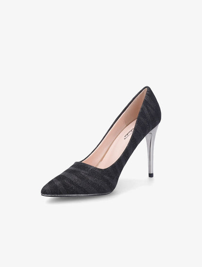 Escarpins zébrés à talon haut et paillettes - Noir - 4
