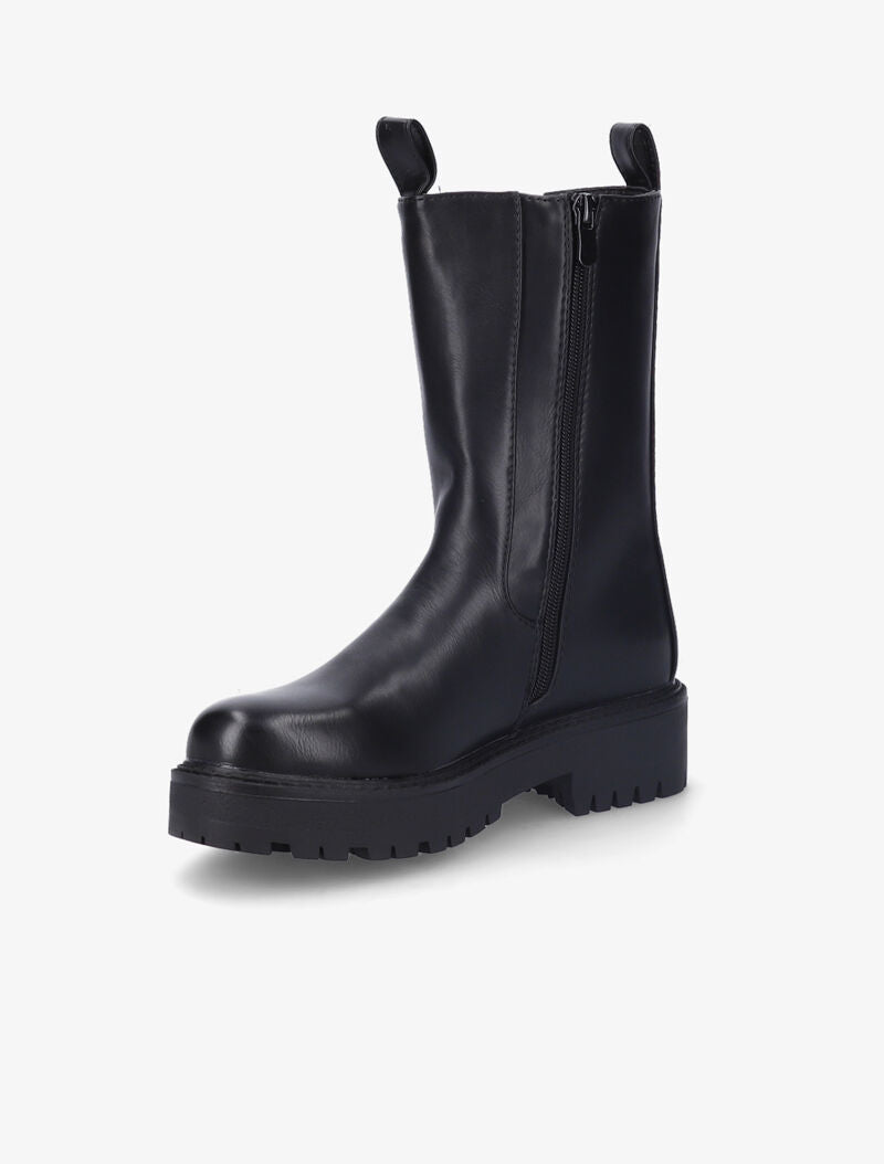Bottines unies à côté en tissu élastiqué côtelé - Noir - 4