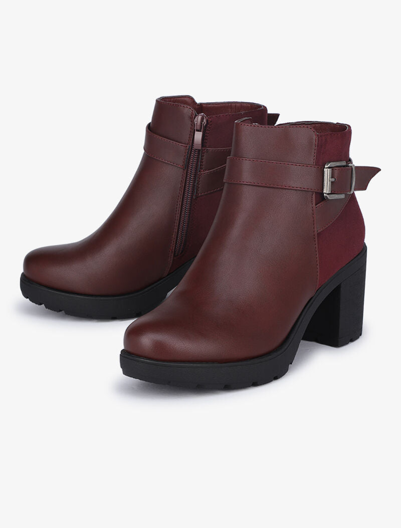 Bottines bi matière à talons - Bordeaux - 1