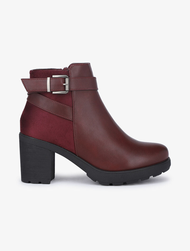 Bottines bi matière à talons - Bordeaux - 2