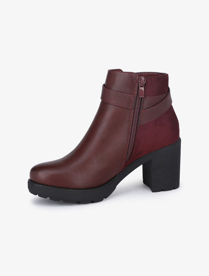 Bottines bi matière à talons - Bordeaux - 4