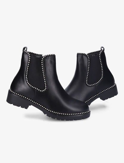 Bottines à bords à clous argentés - Noir - 1