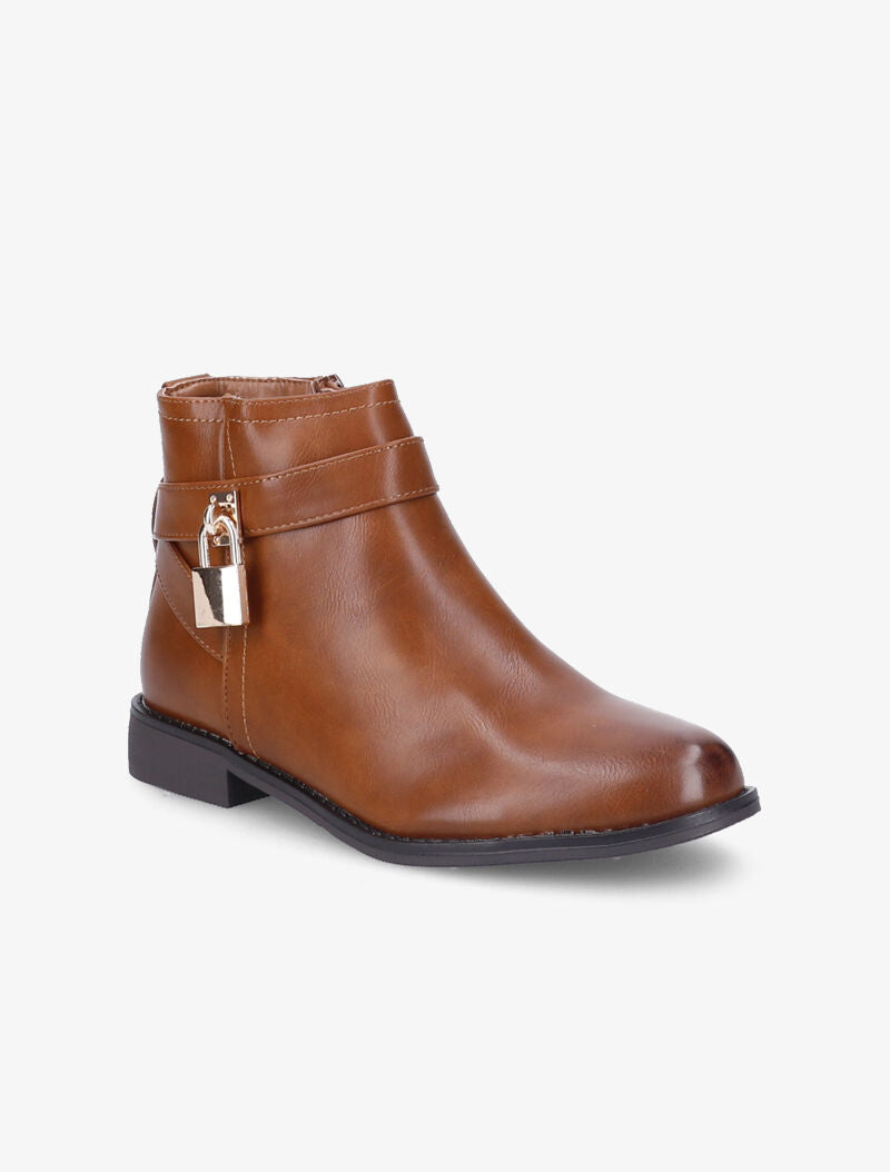 Bottines plates avec cadena doré décoratif - Camel - 2