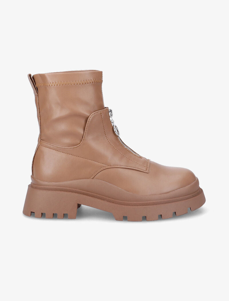 Bottines en simili à zip - Camel - 2