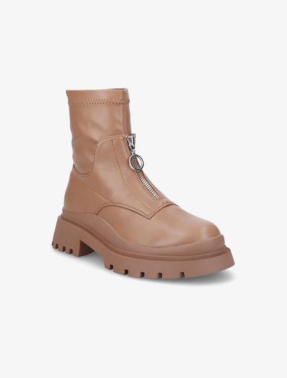 Bottines en simili à zip - Camel - 3