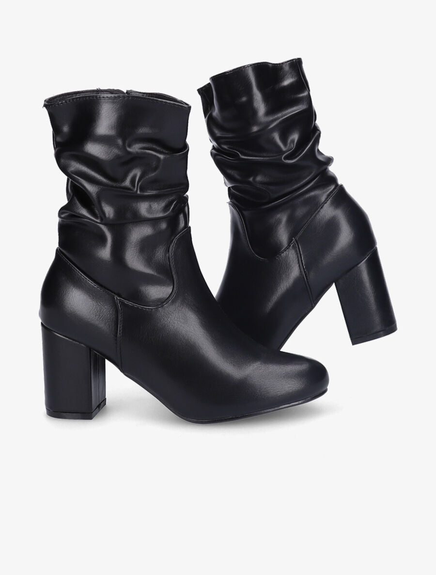 Bottines en simili à effet plissé - Noir - 1