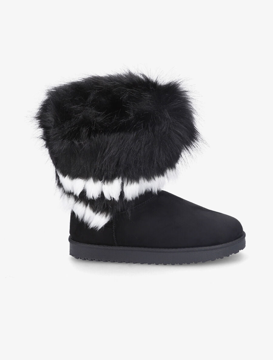 Boots à chevilles à fourrure asymétrique - Noir - 1