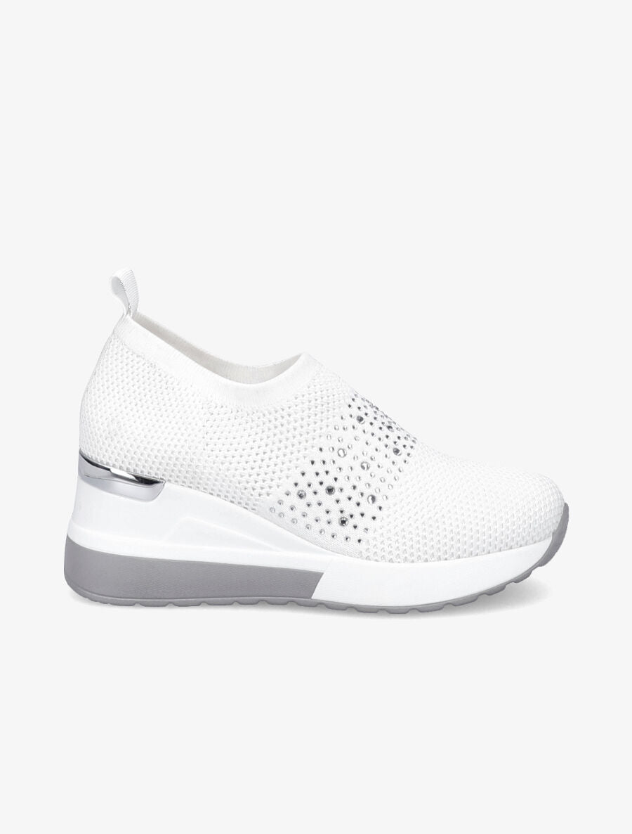 Baskets compensées à détail strass - Blanc - 5