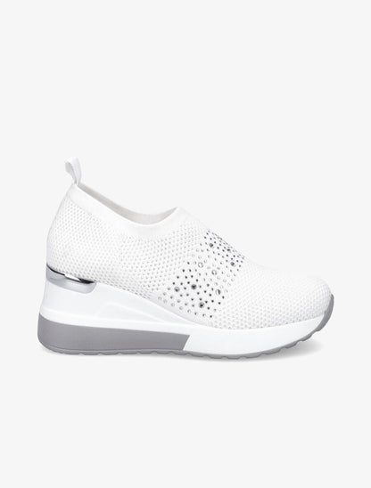Baskets compensées à détail strass - Blanc - 5