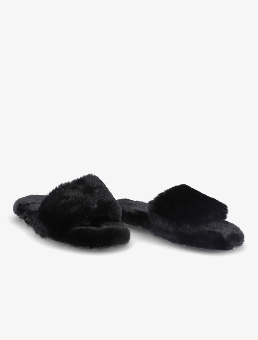 Claquettes en fourrure synthétique - Noir - 4