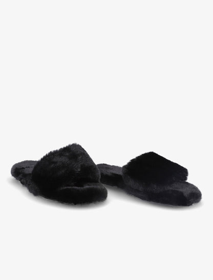 Claquettes en fourrure synthétique - Noir - 4