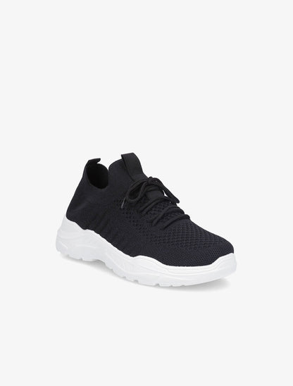 Sneakers à lacets en mesh - Noir/blanc - 2