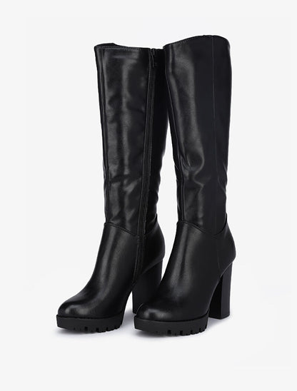 Bottes à talons hauts et à semelles crantées - Noir - 1