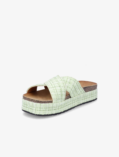 Mules croisées en tweed irisé - Vert - 3